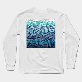 Beautiful Purple and Blue Zentangle Waves, Digital Illustration Long Sleeve T-Shirt